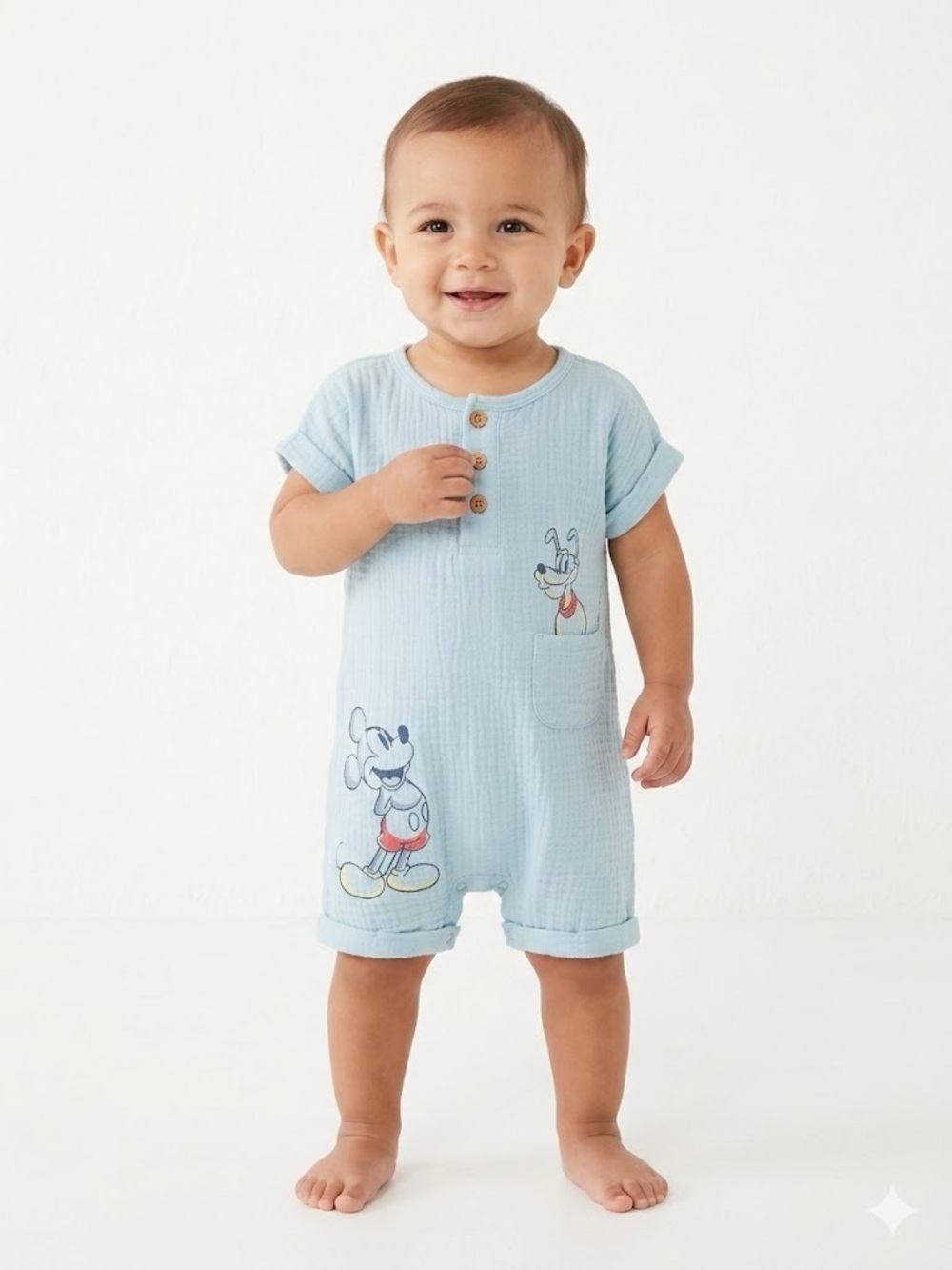 Disney Light Blue Mickey & Pluto Short Sleeve Romper